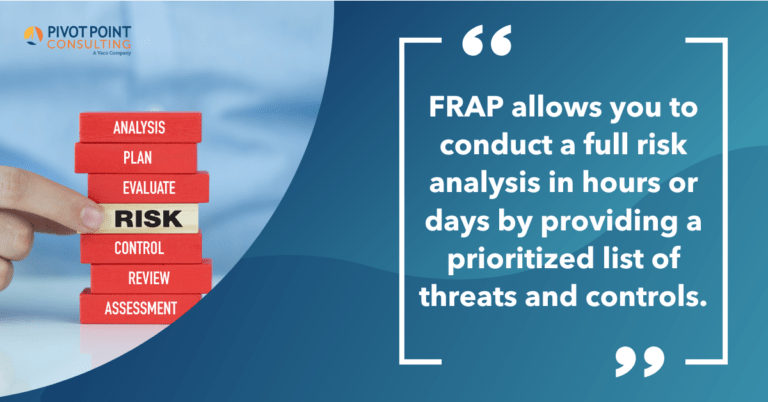 Quote from Using FRAP for Risk Assessment blog post that states, "FRAP allows you to conduct a full risk analysis in hours or days by providing a prioritized list of threats and controls."