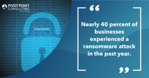 Quote from 5 Practices for Ransomware Prevention in Healthcare that states, "Nearly 40 percent of businesses experienced a ransomware attack in the past year."