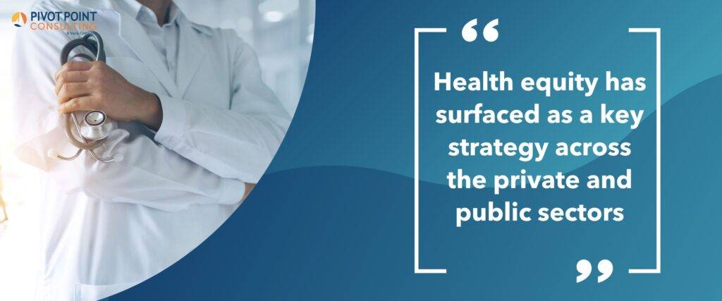 Quote from 2023 ACHE Congress blog post that states, "Health equity has surfaced as a key strategy across the private and public sectors."