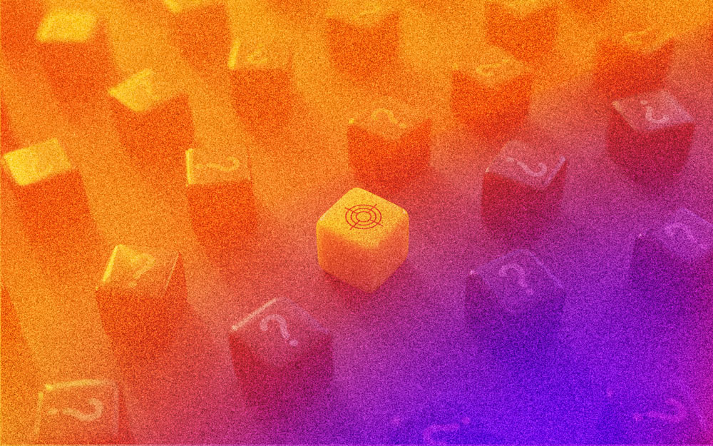 Small target on die among a lot of question marks