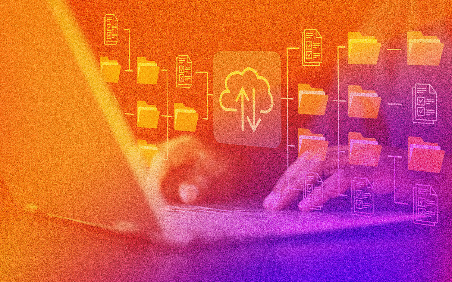 Hands at computer working on filing